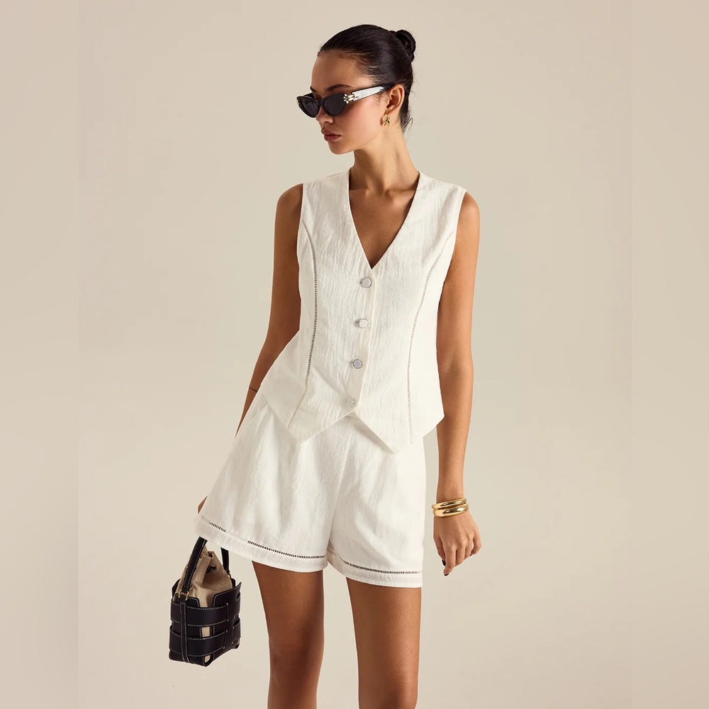 Cotton Button Detail Vest Top With Pockets Shorts Set